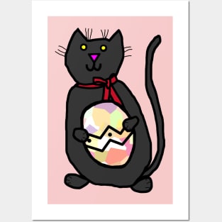 Cat Holding Easter Egg Posters and Art